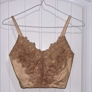 Charlotte Russe Metallic Bronze Lace Crop Top